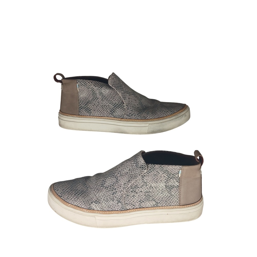 TOMS Jutti Neat High Sneakers 9.5 Grey Snakeskin Animal Print Slip On Chic